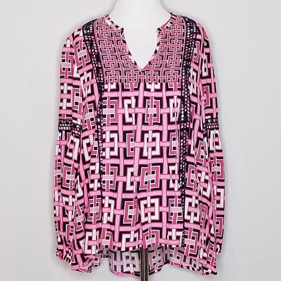 Crown & Ivy Pink Geometric Print Tunic S - Picture 1 of 5